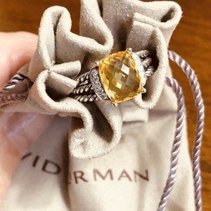 David Yurman Silver Wheaton Petite Lemon Citrine & Diamond 10x8mm Ring Sz 5.5